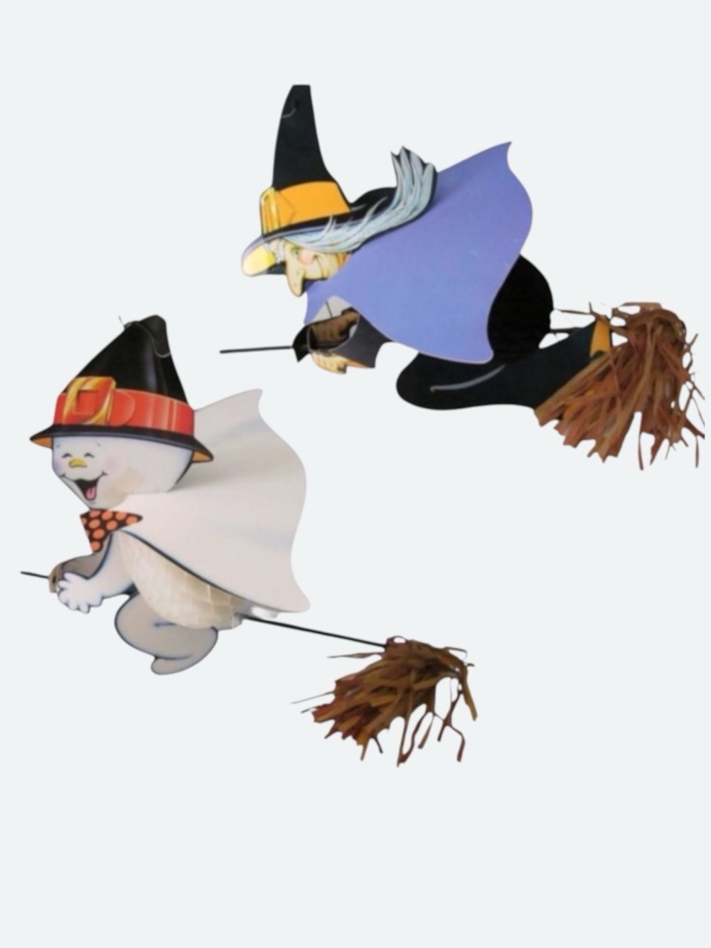Vintage Beistle Die Cut Flying Witch and Ghost Halloween Decor - Picture 2 of 5